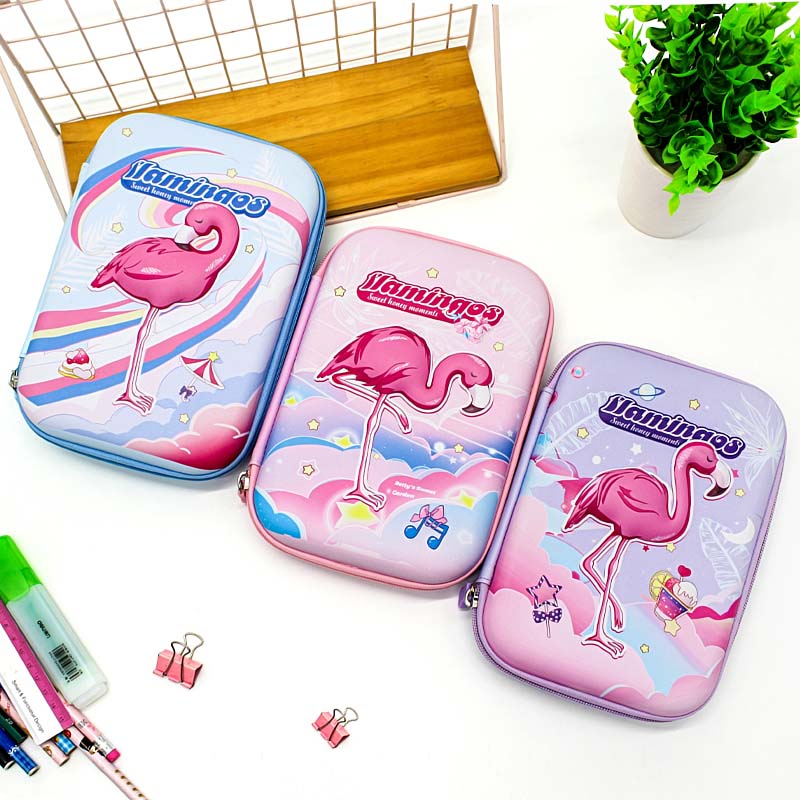 JS-6653 Flamingo Youthful Large Capacity 3D EVA Pen Case